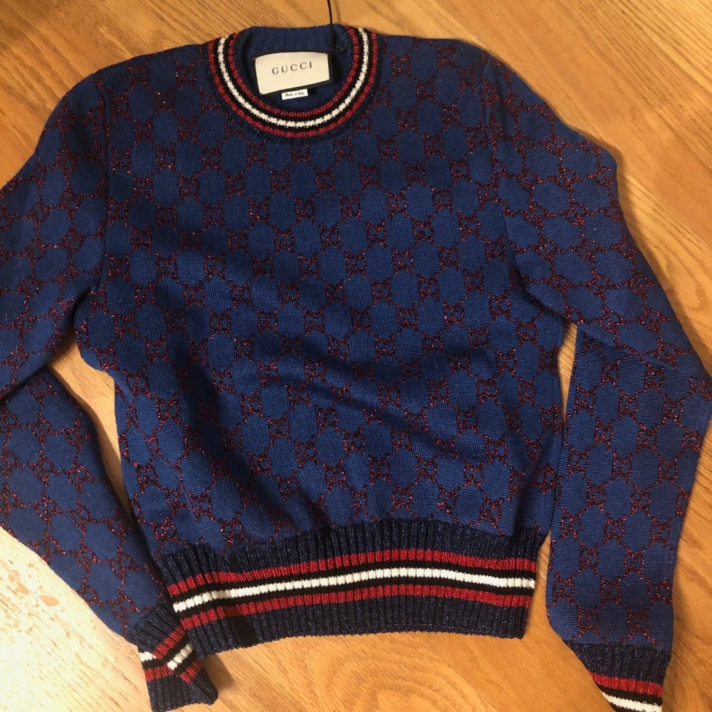 Gucci GG Lurex Jacquard Sweater in Blue NEW WITH TAGS